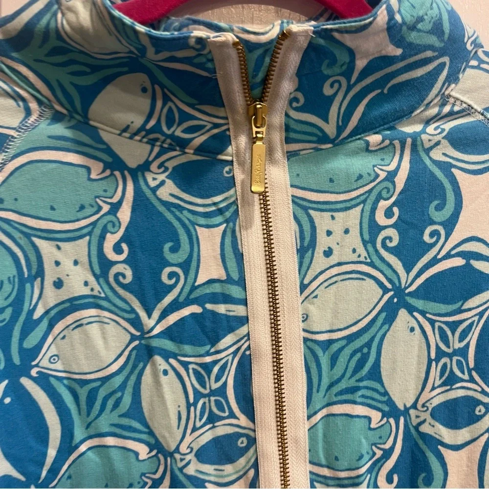Lilly Pulitzer Skipper Popover What A Racquet Blue White Sweatshirt Medium - Picture 2 of 7